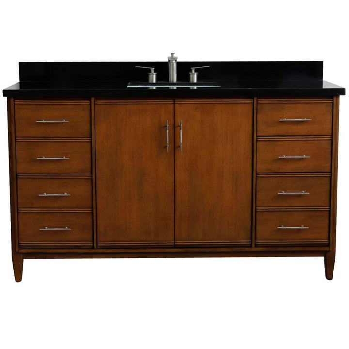 Bellaterra Home, MCM 61" Walnut Single Vanity, Rectangle Sink, Black Galaxy Granite#top-options_black-galaxy-granite-top