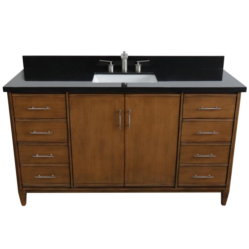 Bellaterra Home, MCM 61" Walnut Single Vanity, Rectangle Sink, Black Galaxy Granite#top-options_black-galaxy-granite-top