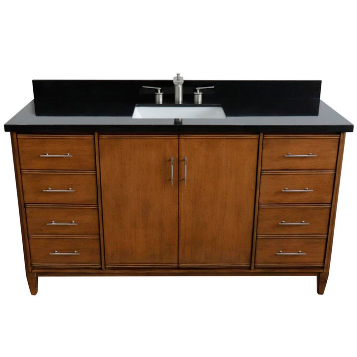 Bellaterra Home, MCM 61" Walnut Single Vanity, Rectangle Sink, Black Galaxy Granite#top-options_black-galaxy-granite-top
