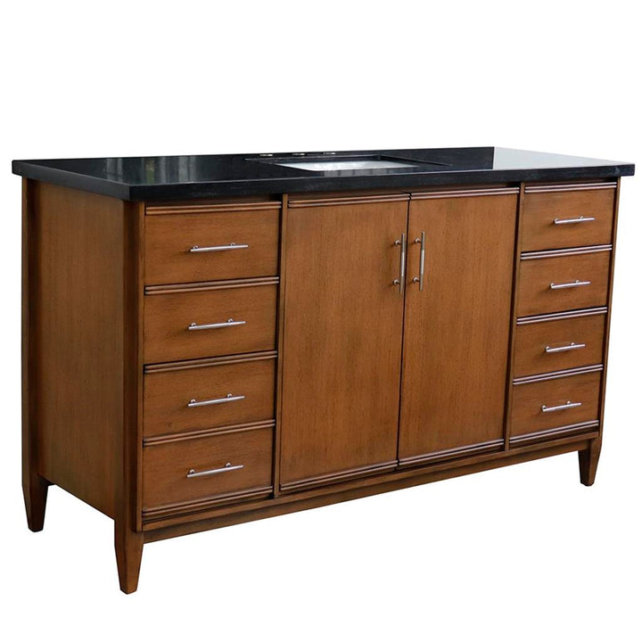 Bellaterra Home, MCM 61" Walnut Single Vanity, Rectangle Sink, Black Galaxy Granite#top-options_black-galaxy-granite-top