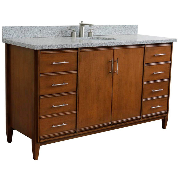Bellaterra Home, MCM 61" Walnut Single Vanity, Oval Sink, Gray Granite#top-options_gray-granite-top