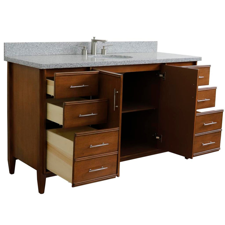 Bellaterra Home, MCM 61" Walnut Single Vanity, Oval Sink, Gray Granite#top-options_gray-granite-top