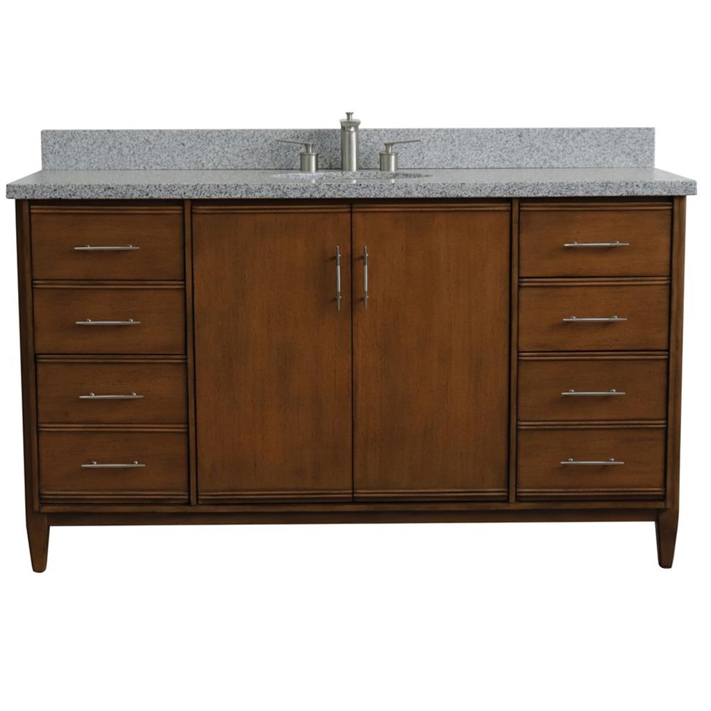 Bellaterra Home, MCM 61" Walnut Single Vanity, Oval Sink, Gray Granite#top-options_gray-granite-top
