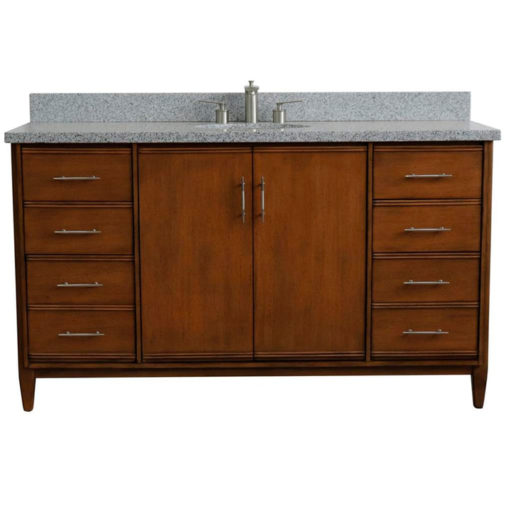 Bellaterra Home, MCM 61" Walnut Single Vanity, Oval Sink, Gray Granite#top-options_gray-granite-top
