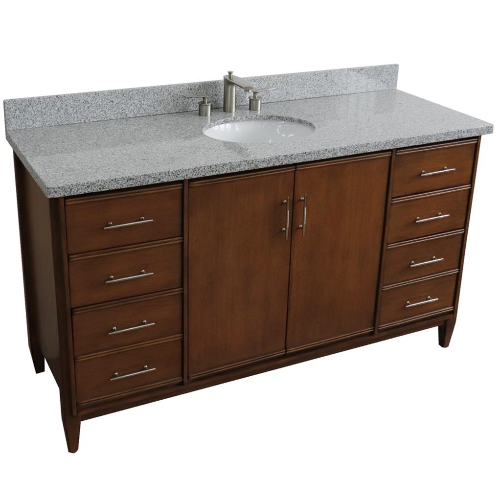 Bellaterra Home, MCM 61" Walnut Single Vanity, Oval Sink, Gray Granite#top-options_gray-granite-top