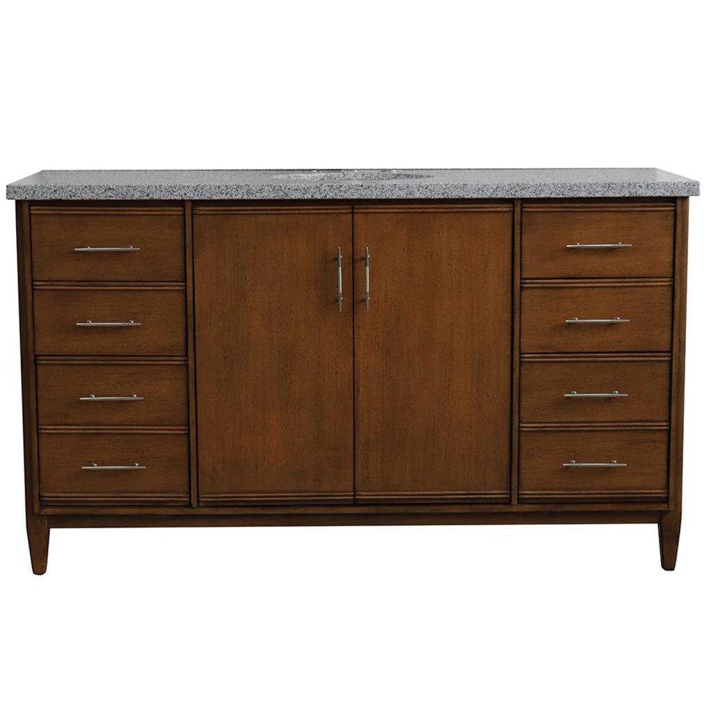 Bellaterra Home, MCM 61" Walnut Single Vanity, Oval Sink, Gray Granite#top-options_gray-granite-top