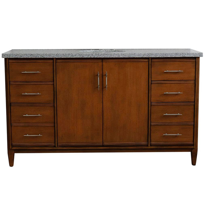 Bellaterra Home, MCM 61" Walnut Single Vanity, Oval Sink, Gray Granite#top-options_gray-granite-top
