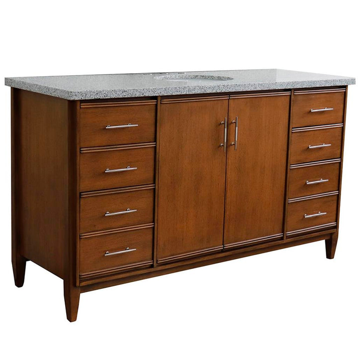 Bellaterra Home, MCM 61" Walnut Single Vanity, Oval Sink, Gray Granite#top-options_gray-granite-top