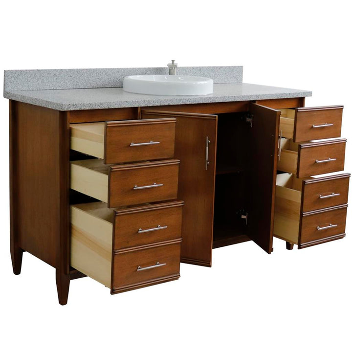 Bellaterra Home, MCM 61" Walnut Single Vanity, Round Sink, Gray Granite#top-options_gray-granite-top