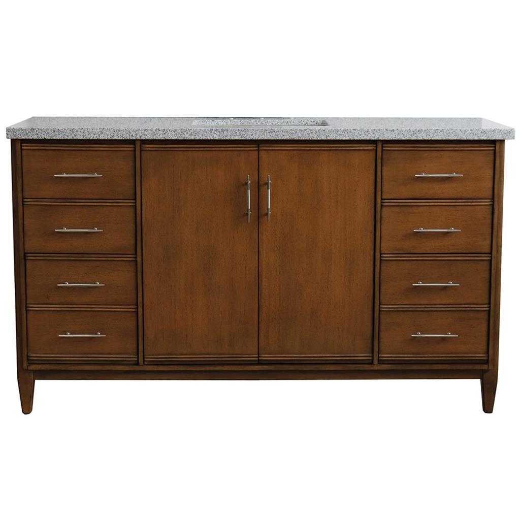Bellaterra Home, MCM 61" Walnut Single Vanity, Rectangle Sink, Gray Granite#top-options_gray-granite-top