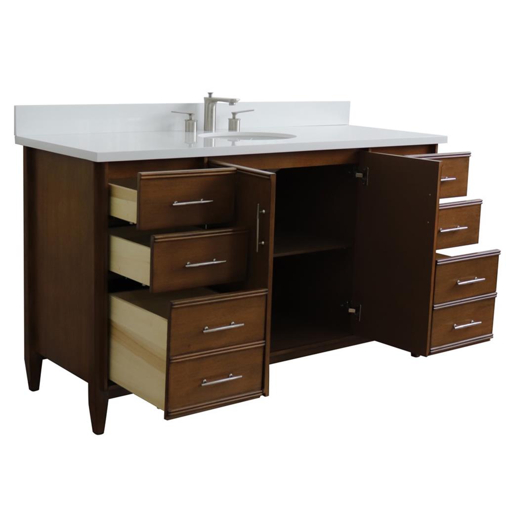 Bellaterra Home, MCM 61" Walnut Single Vanity, Oval Sink, White Quartz#top-options_white-quartz-top