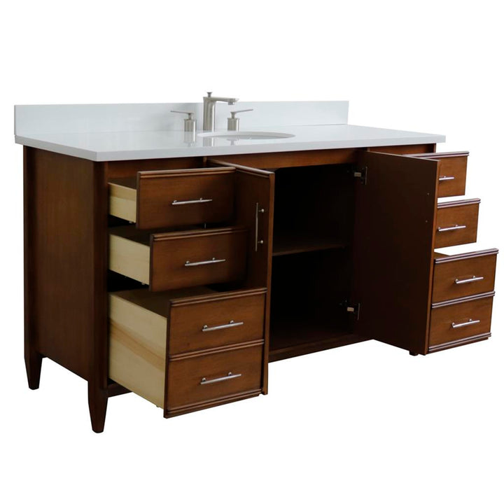 Bellaterra Home, MCM 61" Walnut Single Vanity, Oval Sink, White Quartz#top-options_white-quartz-top