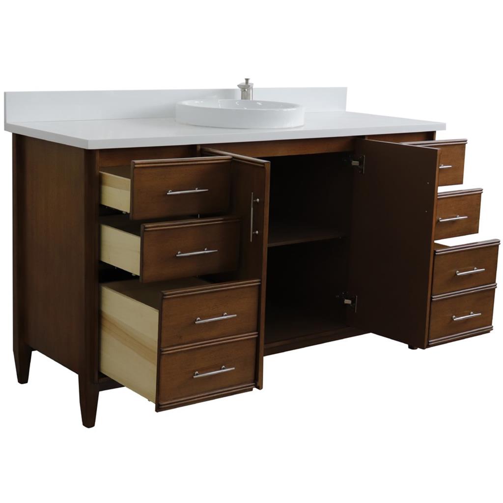 Bellaterra Home, MCM 61" Walnut Single Vanity, Round Sink, White Quartz#top-options_white-quartz-top