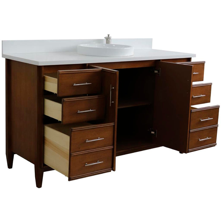 Bellaterra Home, MCM 61" Walnut Single Vanity, Round Sink, White Quartz#top-options_white-quartz-top