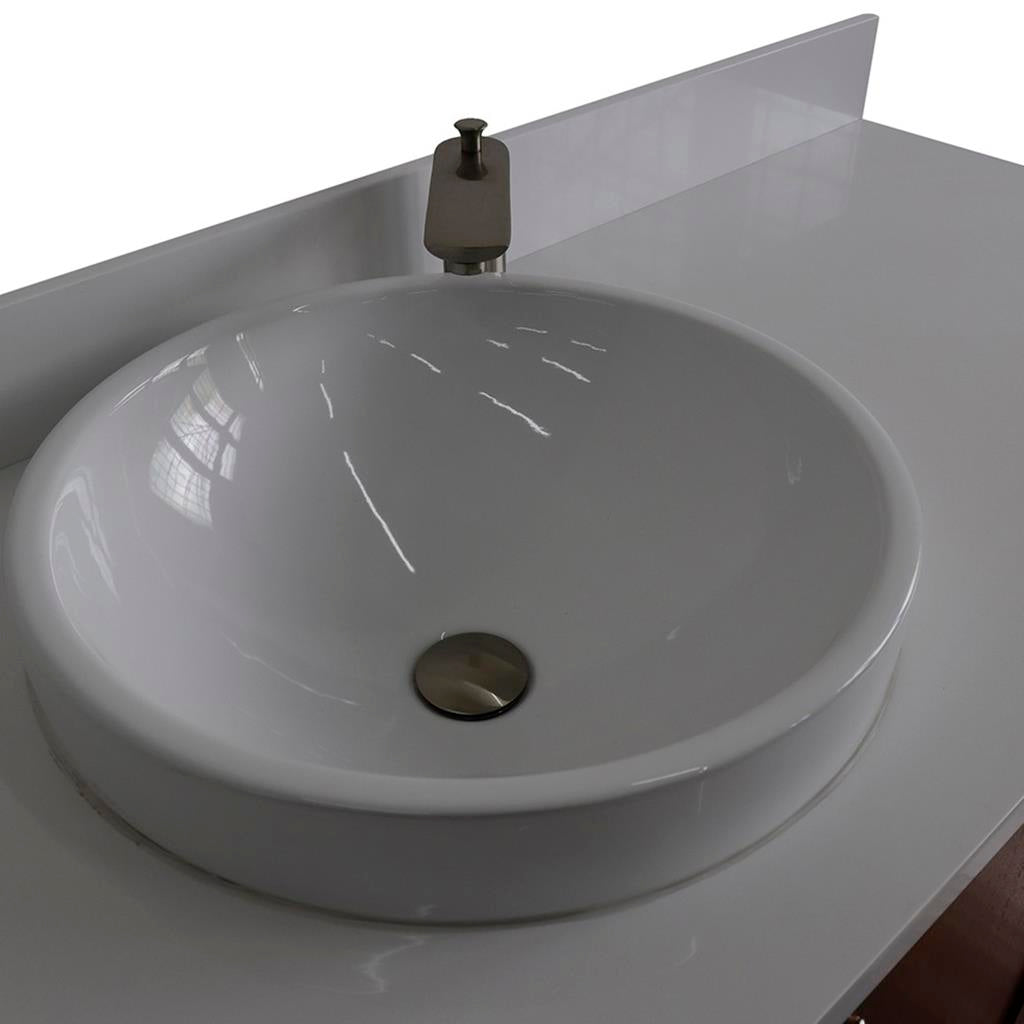 Bellaterra Home, MCM 61" Walnut Single Vanity, Round Sink, White Quartz#top-options_white-quartz-top