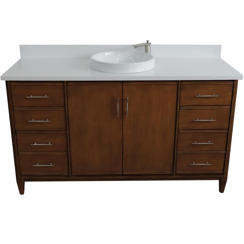 Bellaterra Home, MCM 61" Walnut Single Vanity, Round Sink, White Quartz#top-options_white-quartz-top