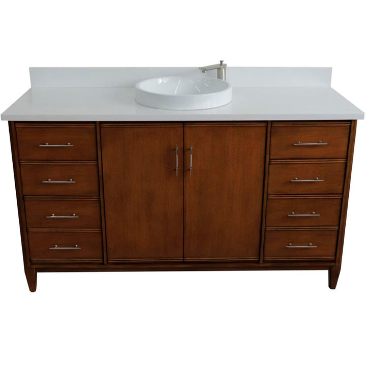 Bellaterra Home, MCM 61" Walnut Single Vanity, Round Sink, White Quartz#top-options_white-quartz-top