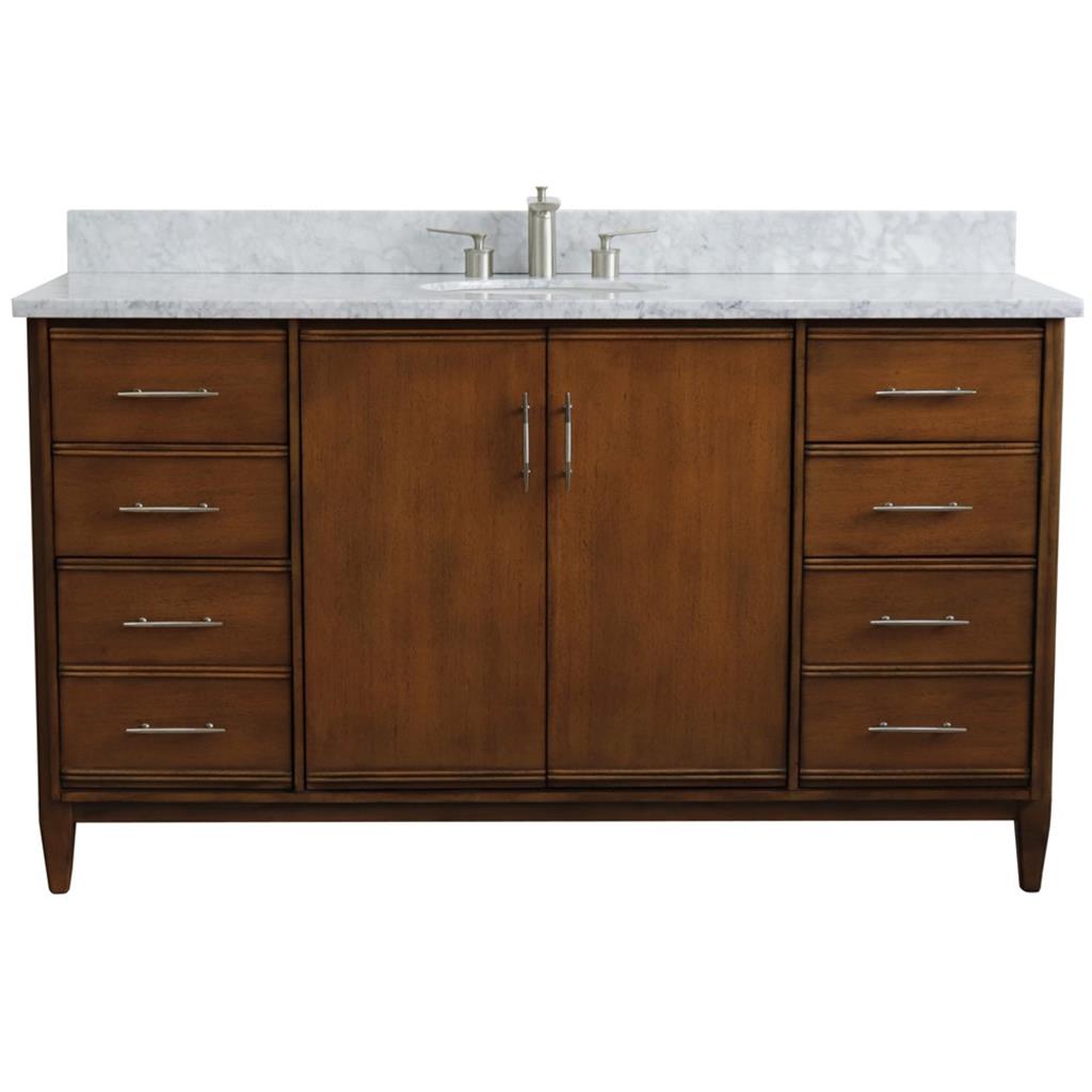 Bellaterra Home, MCM 61" Walnut Single Vanity, Oval Sink, White Carrara Marble#top-options_white-carrara-marble-top