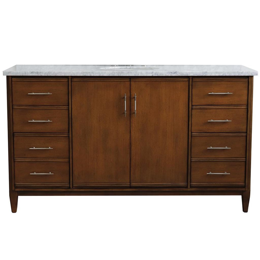Bellaterra Home, MCM 61" Walnut Single Vanity, Oval Sink, White Carrara Marble#top-options_white-carrara-marble-top