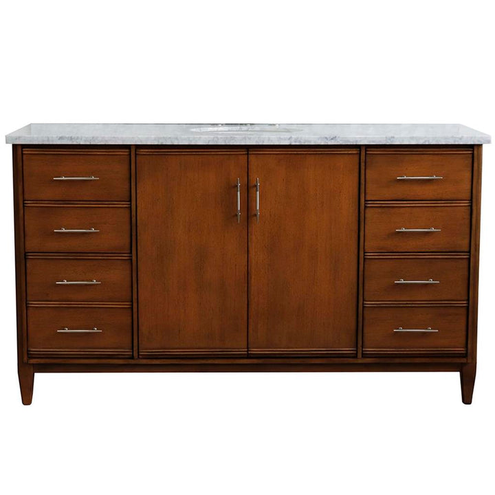 Bellaterra Home, MCM 61" Walnut Single Vanity, Oval Sink, White Carrara Marble#top-options_white-carrara-marble-top