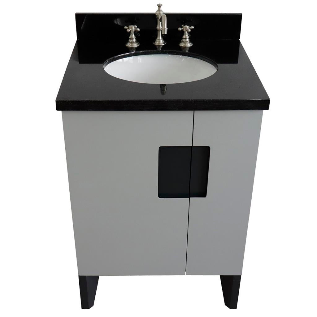 Bellaterra Home Kolb 25" Single Sink Vanity, Light Gray, Oval Sink, Black Galaxy Granite Top#top-options_black-galaxy-granite-top