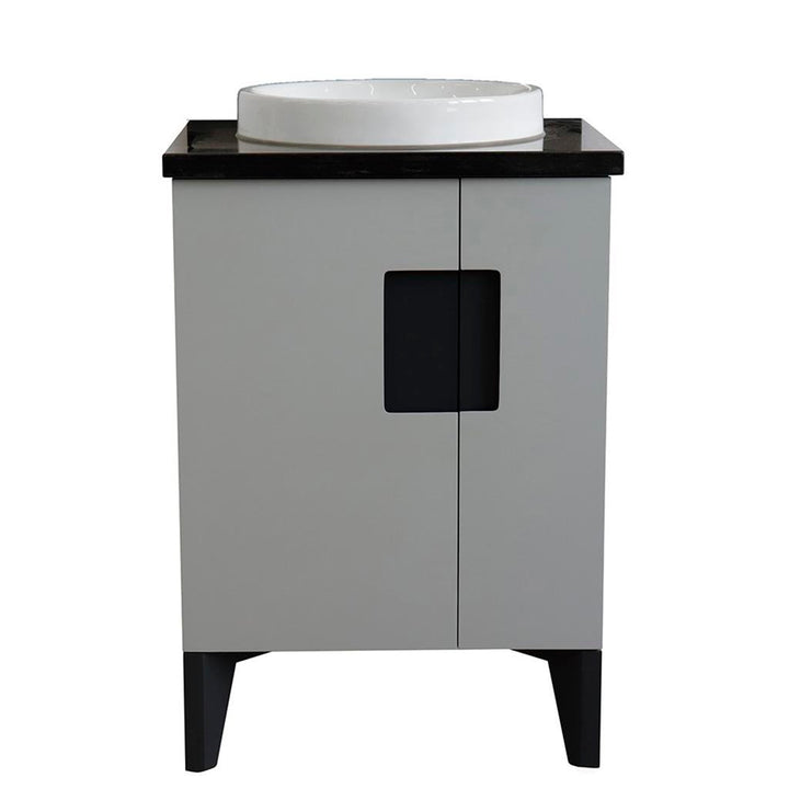 Bellaterra Home Kolb 25" Single Sink Vanity, Light Gray, Round Sink, Black Galaxy Granite Top#top-options_black-galaxy-granite-top