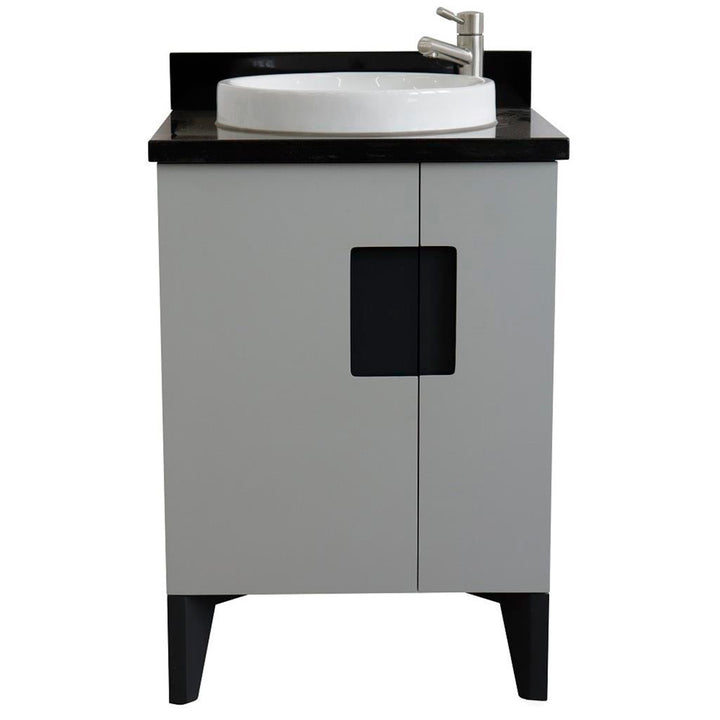 Bellaterra Home Kolb 25" Single Sink Vanity, Light Gray, Round Sink, Black Galaxy Granite Top#top-options_black-galaxy-granite-top