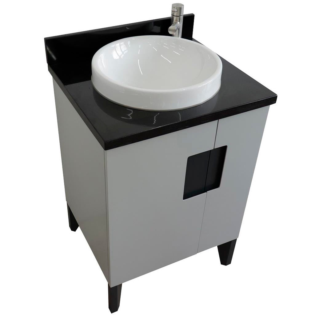 Bellaterra Home Kolb 25" Single Sink Vanity, Light Gray, Round Sink, Black Galaxy Granite Top#top-options_black-galaxy-granite-top