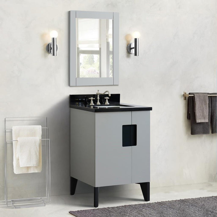 Bellaterra Home Kolb 25" Single Sink Vanity, Light Gray, Rectangle Sink, Black Galaxy Granite Top#top-options_black-galaxy-granite-top