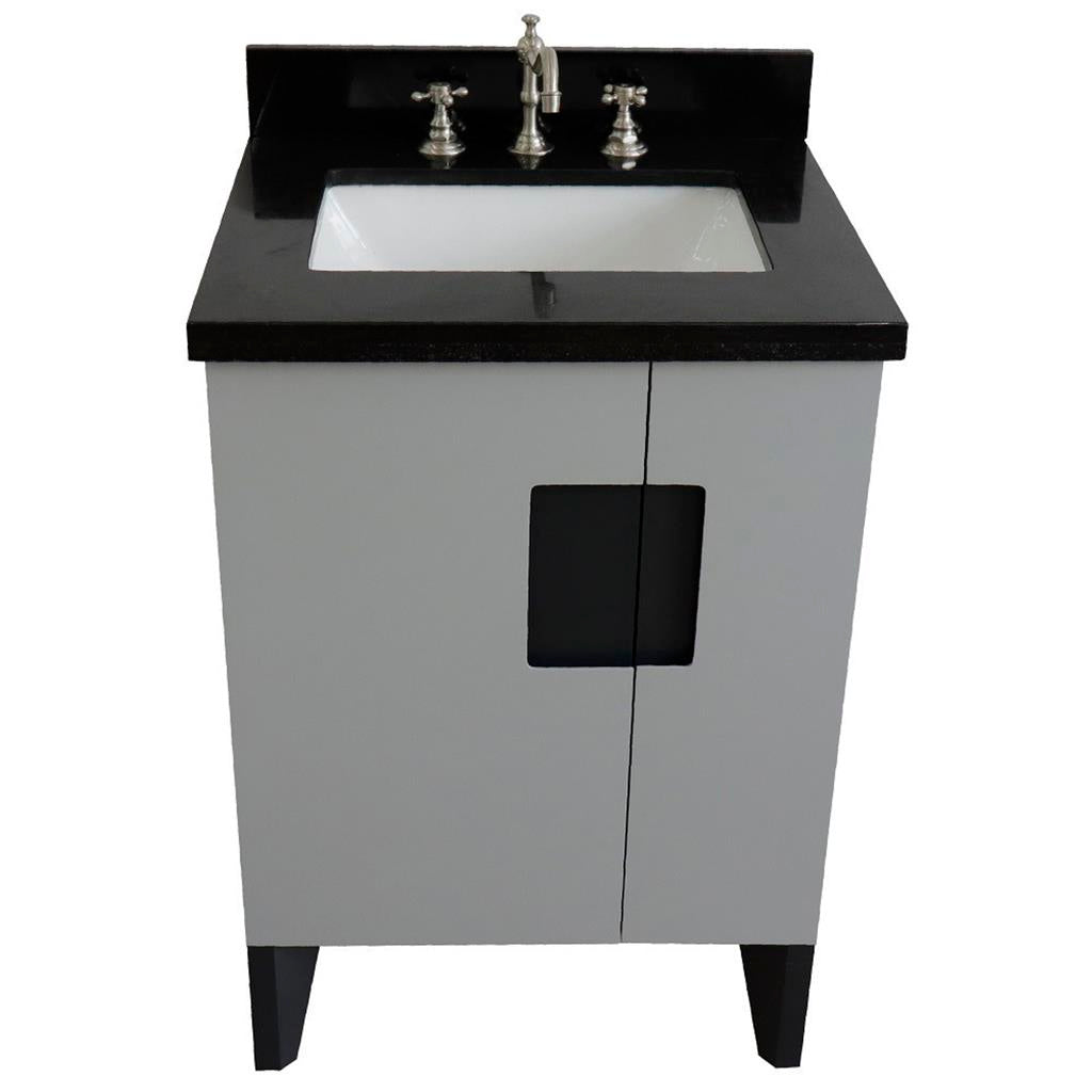 Bellaterra Home Kolb 25" Single Sink Vanity, Light Gray, Rectangle Sink, Black Galaxy Granite Top#top-options_black-galaxy-granite-top