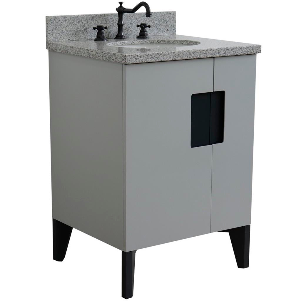 Bellaterra Home Kolb 25" Single Sink Vanity, Light Gray, Oval Sink, Gray Granite Top#top-options_gray-granite-top