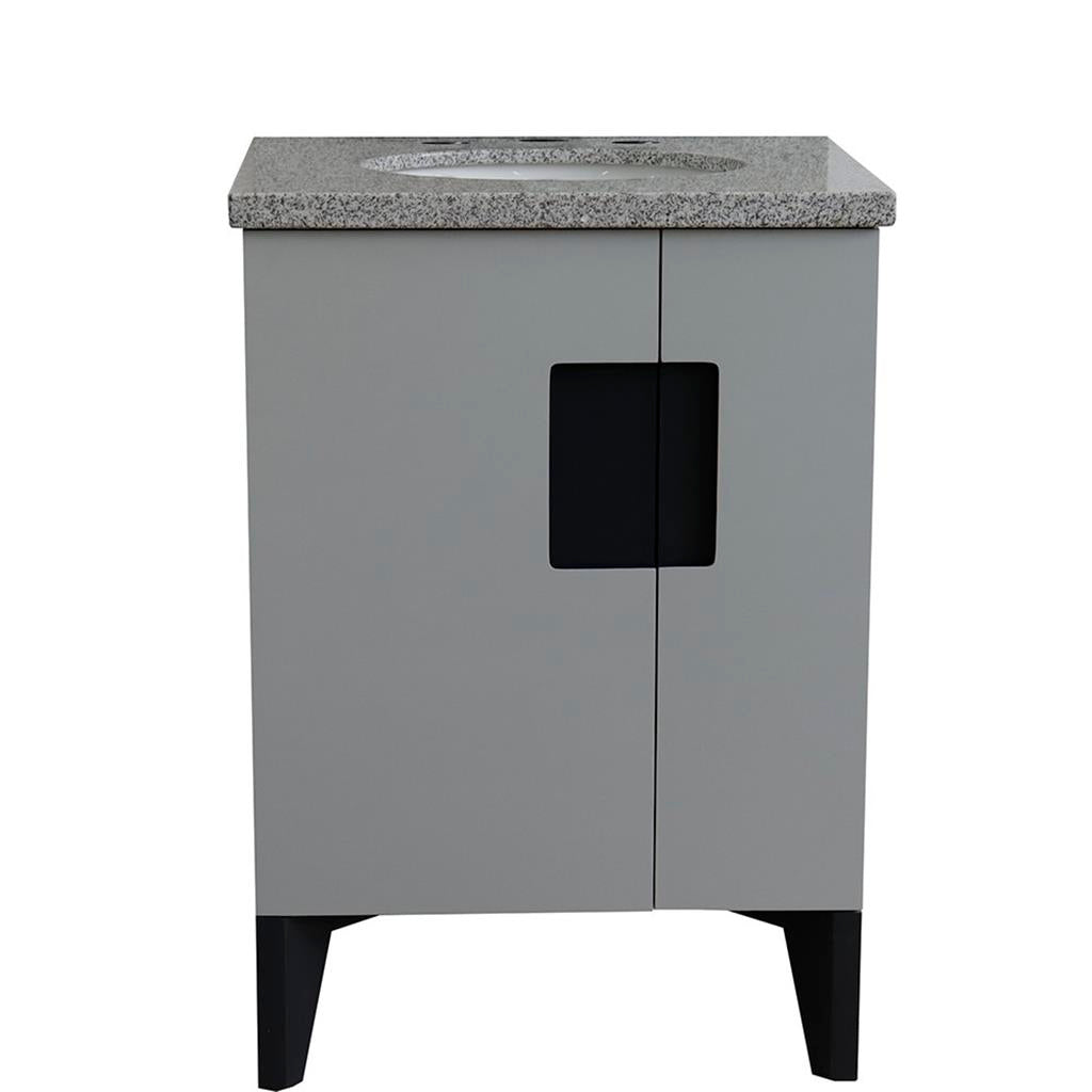 Bellaterra Home Kolb 25" Single Sink Vanity, Light Gray, Oval Sink, Gray Granite Top#top-options_gray-granite-top