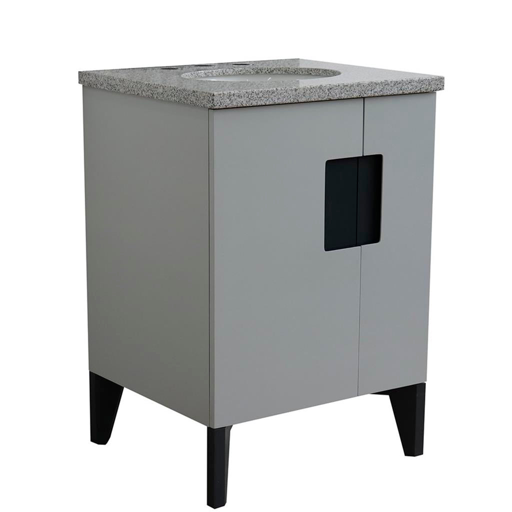 Bellaterra Home Kolb 25" Single Sink Vanity, Light Gray, Oval Sink, Gray Granite Top#top-options_gray-granite-top