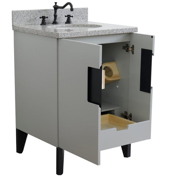 Bellaterra Home Kolb 25" Single Sink Vanity, Light Gray, Oval Sink, Gray Granite Top#top-options_gray-granite-top