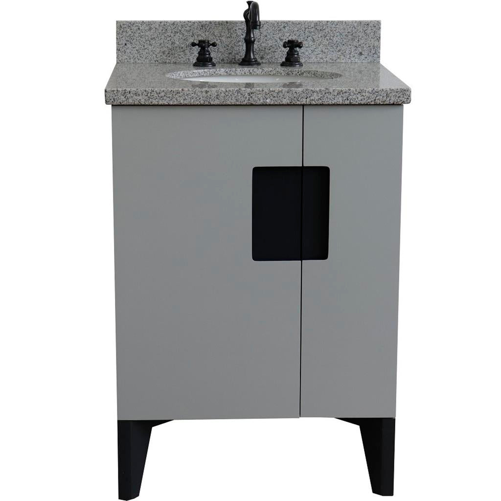 Bellaterra Home Kolb 25" Single Sink Vanity, Light Gray, Oval Sink, Gray Granite Top#top-options_gray-granite-top