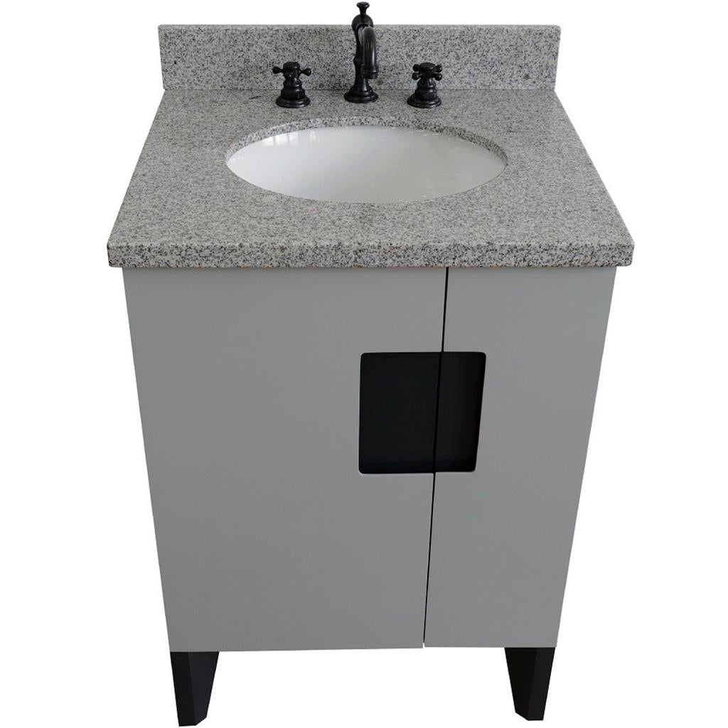 Bellaterra Home Kolb 25" Single Sink Vanity, Light Gray, Oval Sink, Gray Granite Top#top-options_gray-granite-top