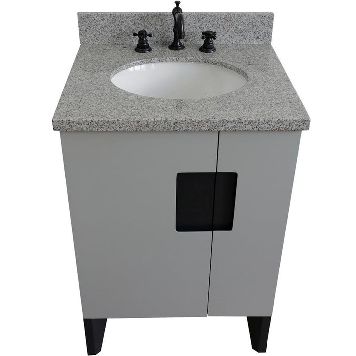 Bellaterra Home Kolb 25" Single Sink Vanity, Light Gray, Oval Sink, Gray Granite Top#top-options_gray-granite-top