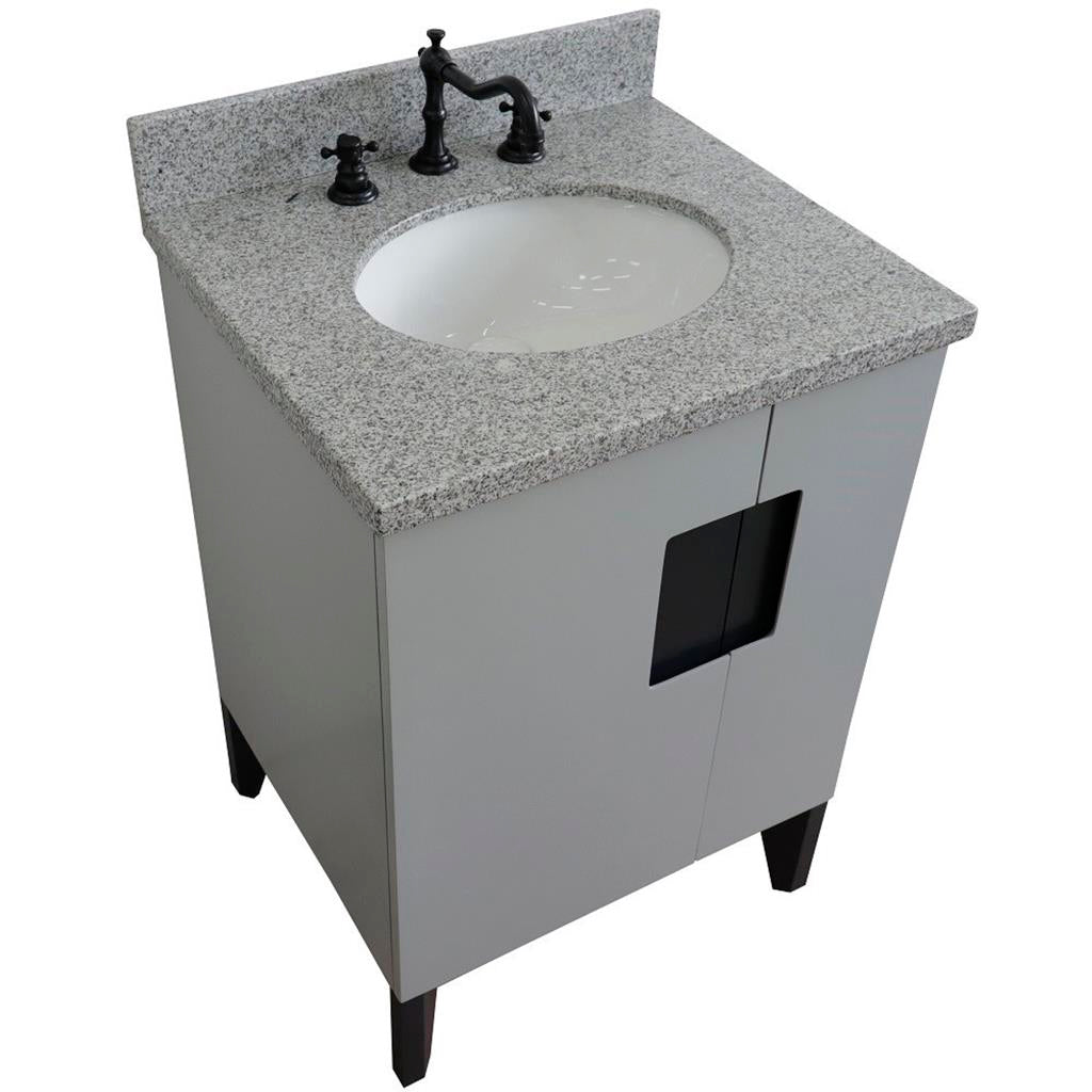 Bellaterra Home Kolb 25" Single Sink Vanity, Light Gray, Oval Sink, Gray Granite Top#top-options_gray-granite-top