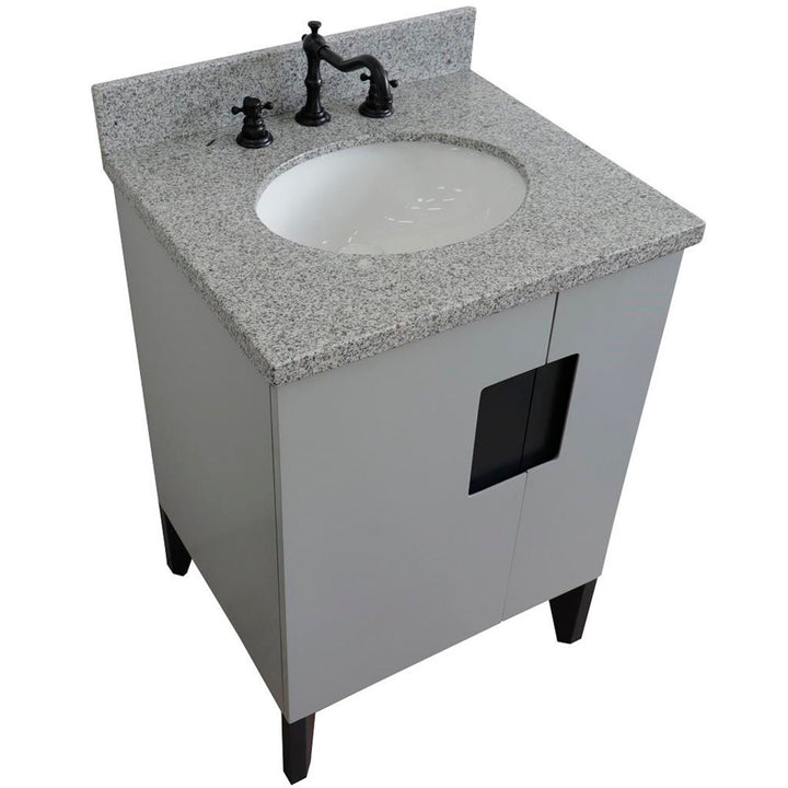 Bellaterra Home Kolb 25" Single Sink Vanity, Light Gray, Oval Sink, Gray Granite Top#top-options_gray-granite-top
