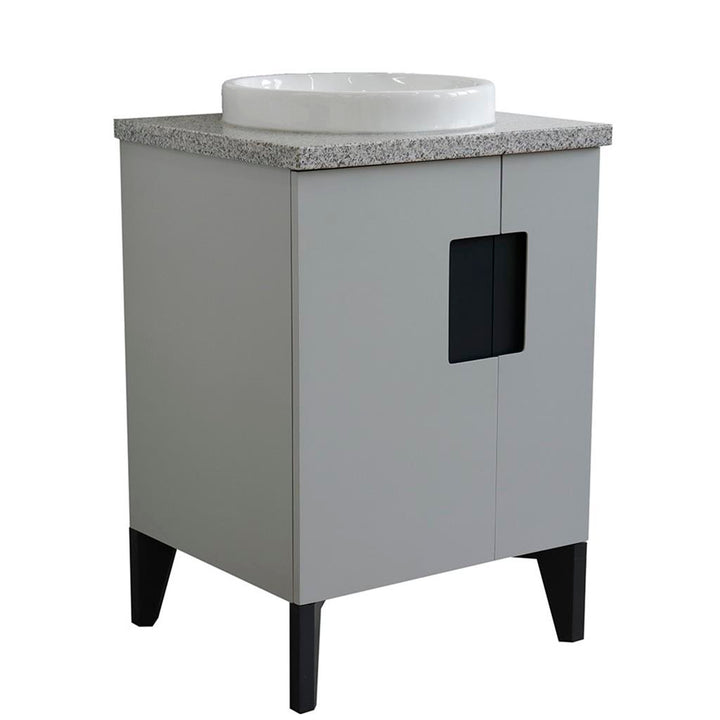 Bellaterra Home Kolb 25" Single Sink Vanity, Light Gray, Round Sink, Gray Granite Top#top-options_gray-granite-top