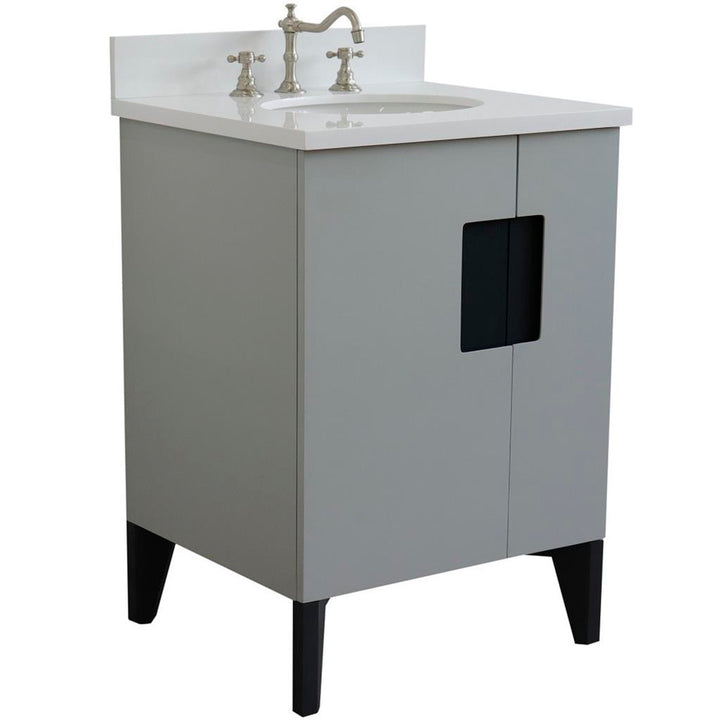 Bellaterra Home Kolb 25" Single Sink Vanity, Light Gray, Oval Sink, White Quartz Top#top-options_white-quartz-top