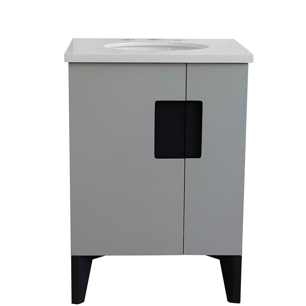 Bellaterra Home Kolb 25" Single Sink Vanity, Light Gray, Oval Sink, White Quartz Top#top-options_white-quartz-top