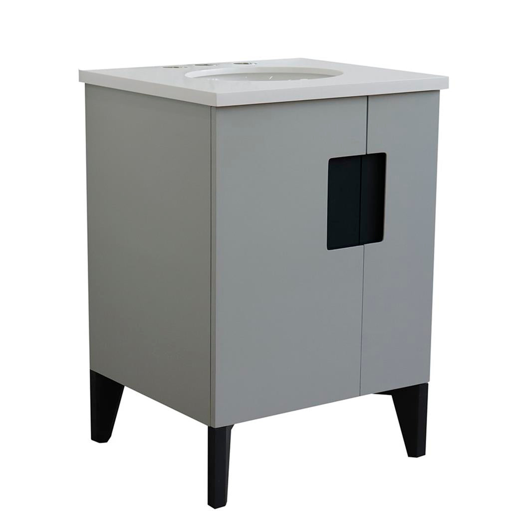 Bellaterra Home Kolb 25" Single Sink Vanity, Light Gray, Oval Sink, White Quartz Top#top-options_white-quartz-top