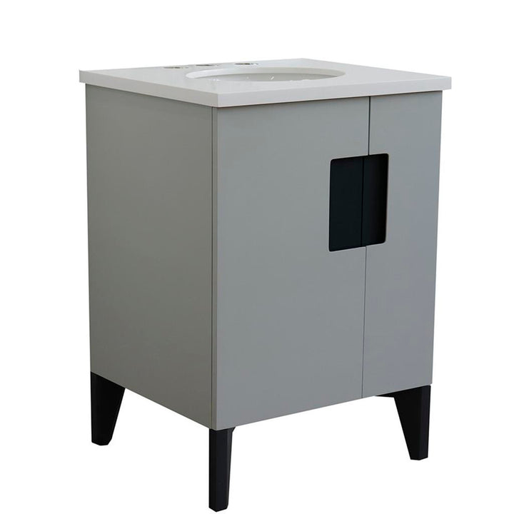 Bellaterra Home Kolb 25" Single Sink Vanity, Light Gray, Oval Sink, White Quartz Top#top-options_white-quartz-top