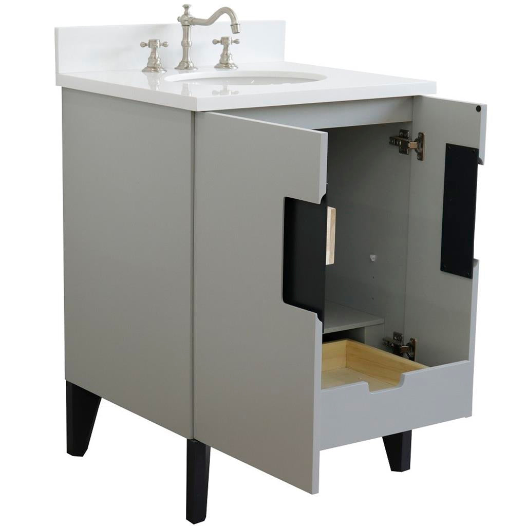 Bellaterra Home Kolb 25" Single Sink Vanity, Light Gray, Oval Sink, White Quartz Top#top-options_white-quartz-top