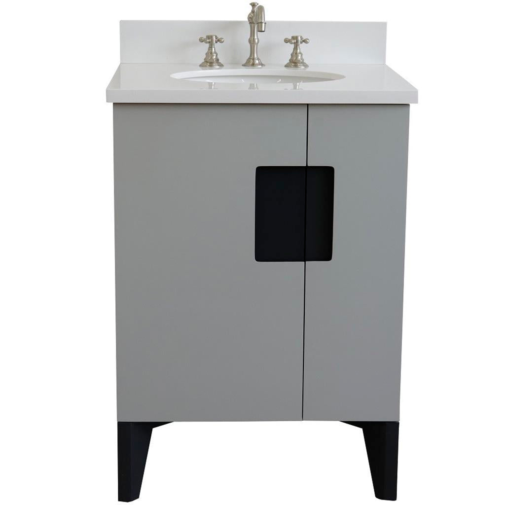 Bellaterra Home Kolb 25" Single Sink Vanity, Light Gray, Oval Sink, White Quartz Top#top-options_white-quartz-top