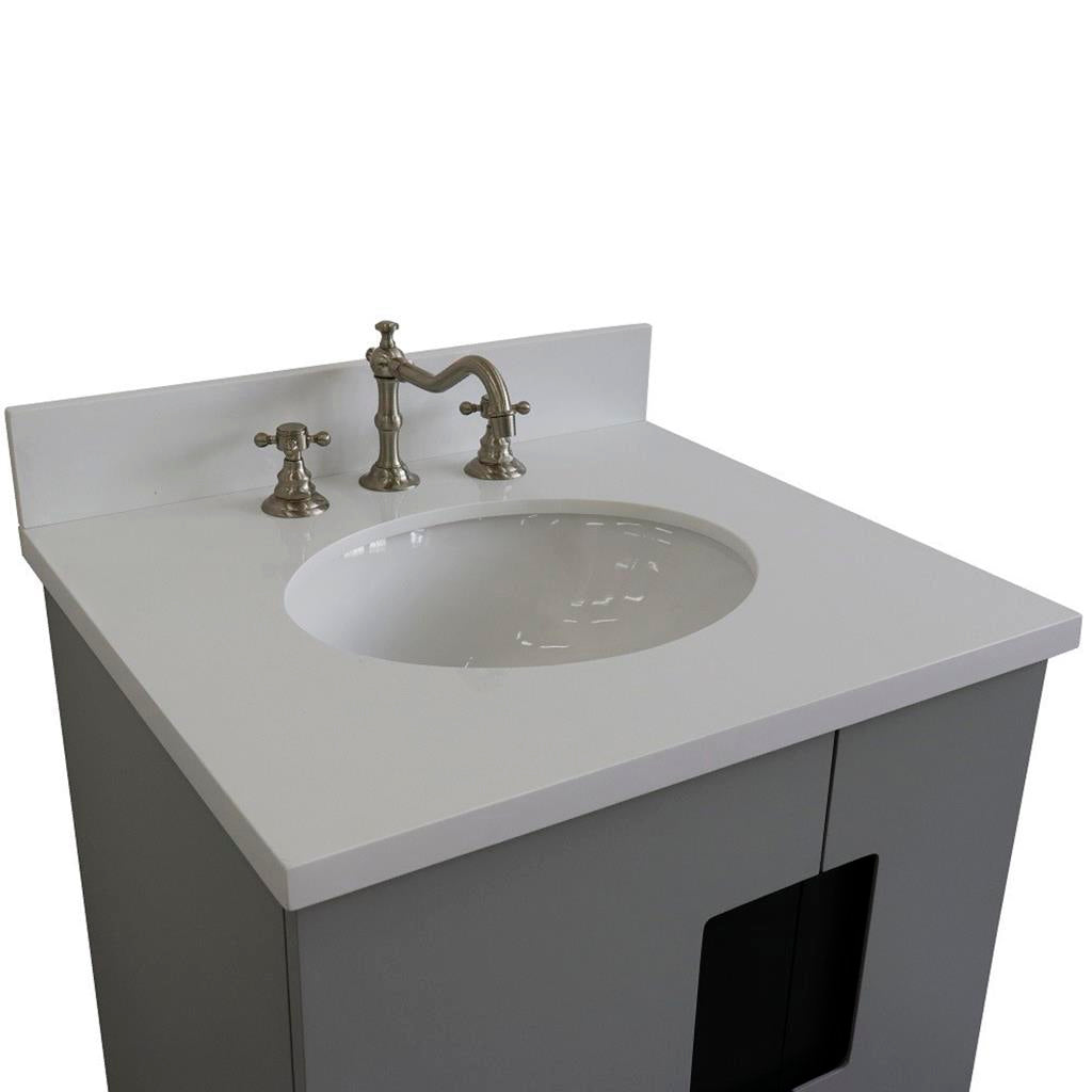 Bellaterra Home Kolb 25" Single Sink Vanity, Light Gray, Oval Sink, White Quartz Top#top-options_white-quartz-top