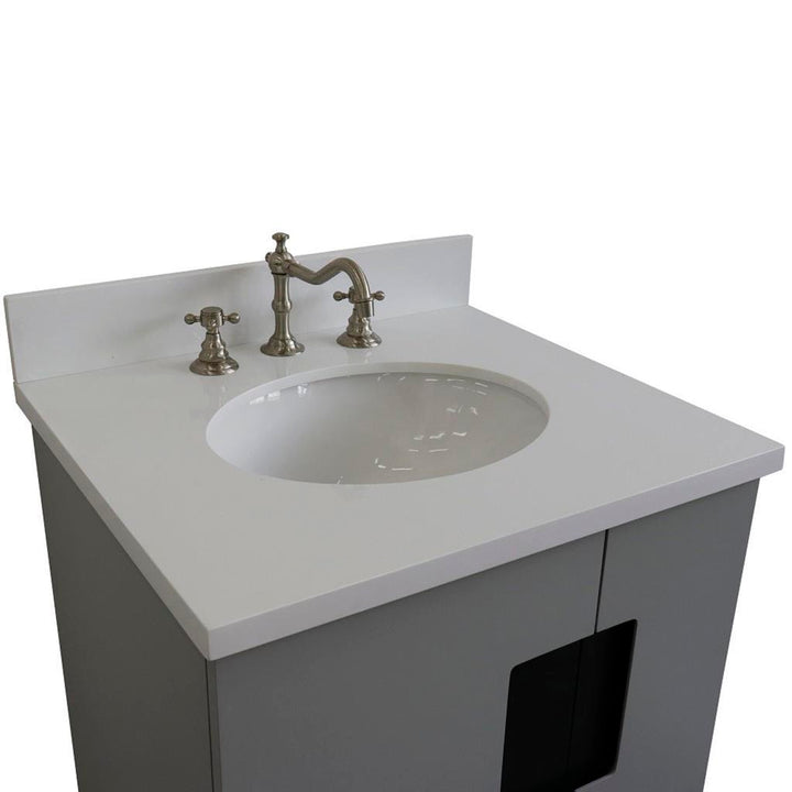 Bellaterra Home Kolb 25" Single Sink Vanity, Light Gray, Oval Sink, White Quartz Top#top-options_white-quartz-top