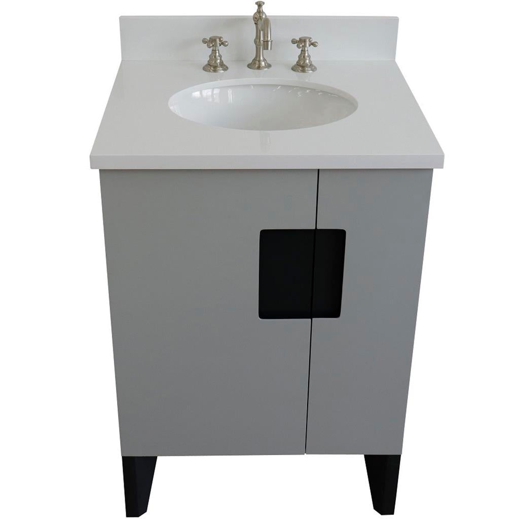Bellaterra Home Kolb 25" Single Sink Vanity, Light Gray, Oval Sink, White Quartz Top#top-options_white-quartz-top