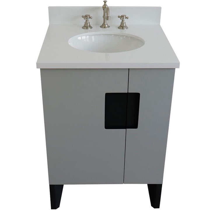 Bellaterra Home Kolb 25" Single Sink Vanity, Light Gray, Oval Sink, White Quartz Top#top-options_white-quartz-top